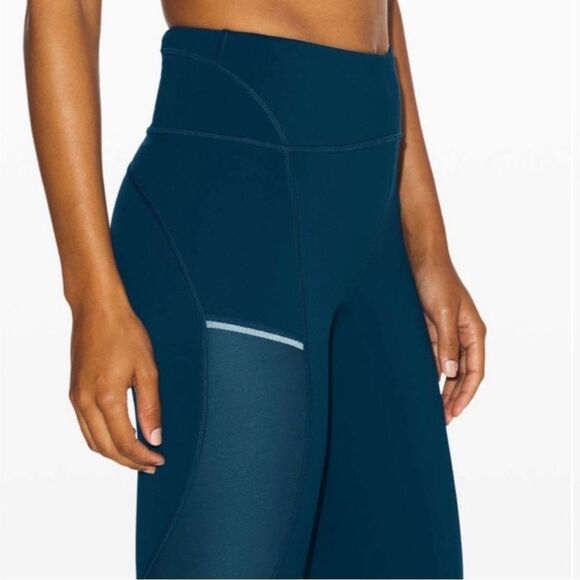 LuLuLemon Always Airy dark teal Blue Leggings, size 2; GREAT CONDITION! - Picture 2 of 8